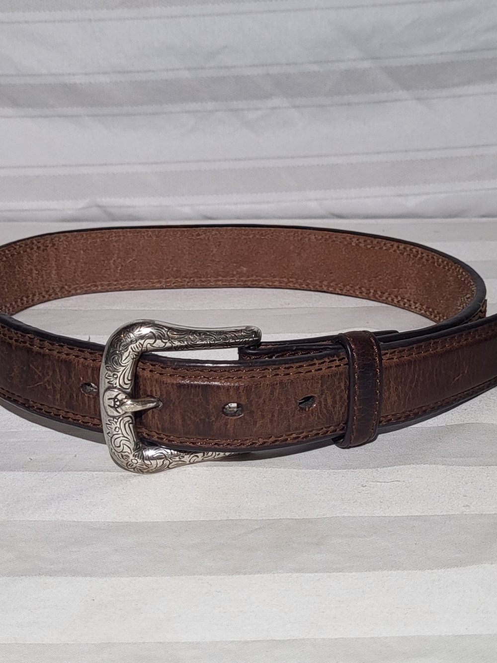 Ariat Brown and Camo Kids Leather Belt with Engraved Silver Buckle